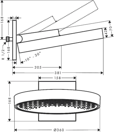 Верхний тропический душ Hansgrohe 360 1jet 26230140 шлифованная бронза фото
