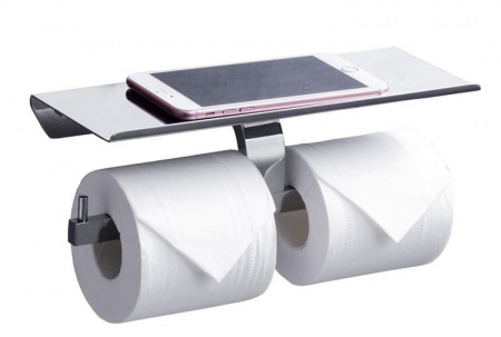 Держатель туалетной бумаги двойной с полкой для телефона Rush Edge ED77142B фото