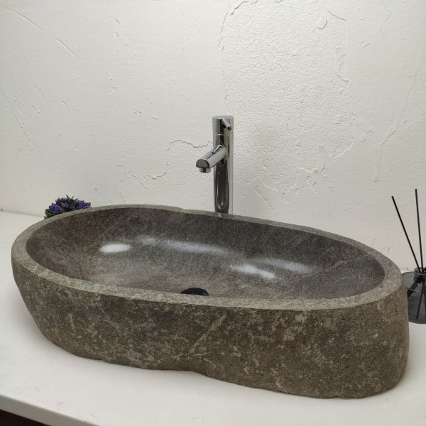 Накладная раковина из речного камня RS01188 (75*37*15) фото