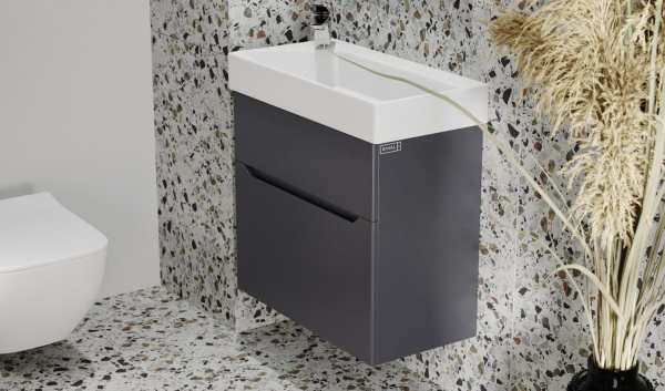 Тумба с раковиной Raval Brik 55 Brk.01.55/P/A/RL антрацит фото