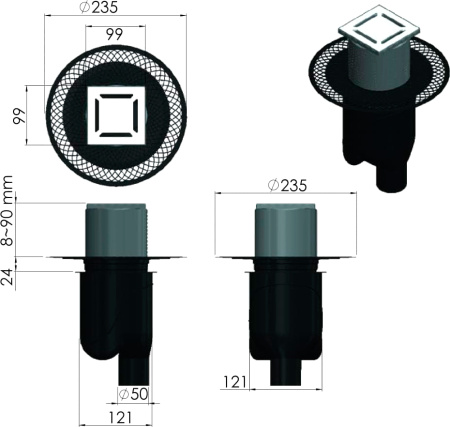 Душевой трап Berges Wasserhaus Platz Norma 091058 10x10 см, хром фото