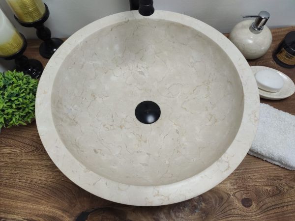 Накладная раковина из мрамора Drum Cream Medium DM-00194 (45*45*15см) фото