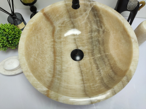 Накладная раковина из оникса Indo Bowl Yellow Medium TinLip BO-00504 фото