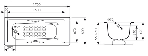 Чугунная ванна Kaiser КВ-1705 170x80 с антискользящим покрытием фото