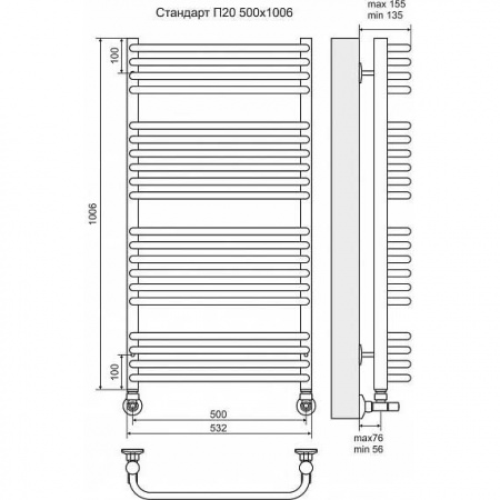 Водяной полотенцесушитель Terminus Стандарт П20 4620768886836 500х1006 фото
