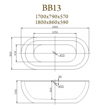 Акриловая ванна BelBagno BB13-1800 180х86 фото