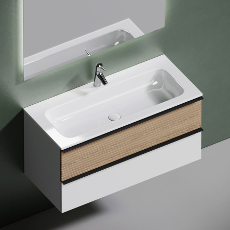 Тумба под раковину Sancos Delta DL100W дуб светлый/белый фото