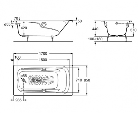 Чугунная ванна Roca Ming 2302G000R с п/ск покрытием 170x85 фото