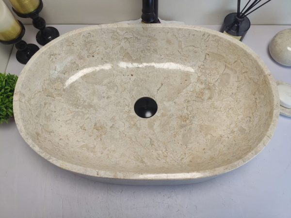 Накладная раковина из мрамора Oval Cream Big OM-00611 (60*40*14см) фото