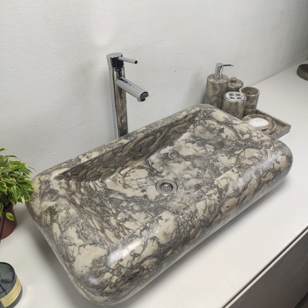 Накладная раковина из мрамора Kotak Luncur bibir Doreng KL-00864 (70*40*15) фото