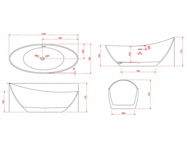 Ванна акриловая Abber AB9233 185x80 фото
