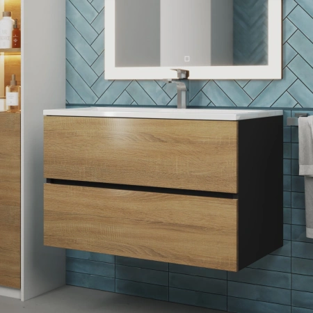Тумба под раковину Uperwood Barsa 80 293020539 черная/дуб сонома фото