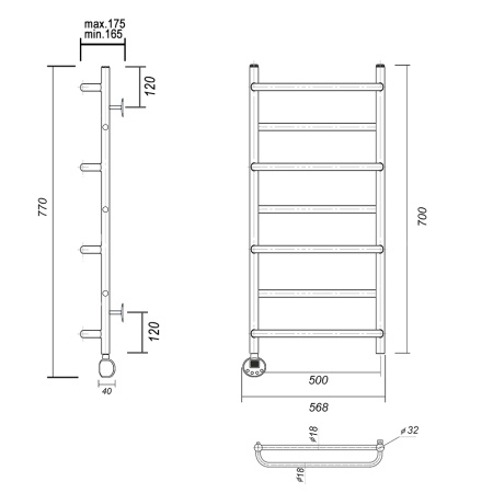 Полотенцесушитель электрический Domoterm Орфей Орфей П7 500x700 EL фото