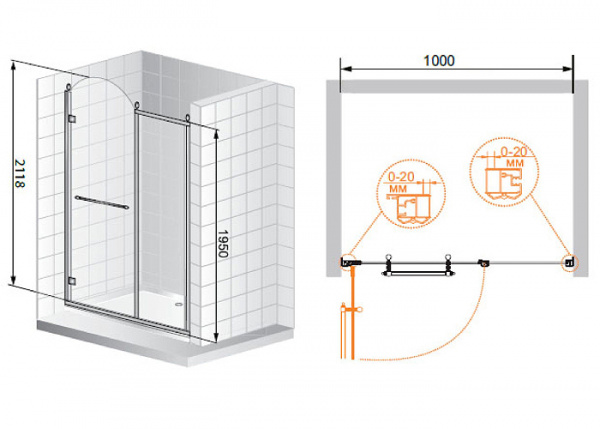 Душевая дверь Cezares Retro RETRO-B-11-100-CP-G-R 100 см золото R фото