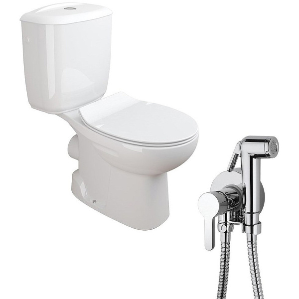 Комплект унитаза компакт с гигиеническим душем Sanitana Munique NC555661aosta с бачком и сиденьем Микролифт фото