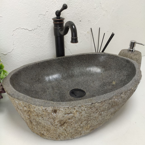 Накладная раковина из речного камня RS01456 (53*37*15) фото