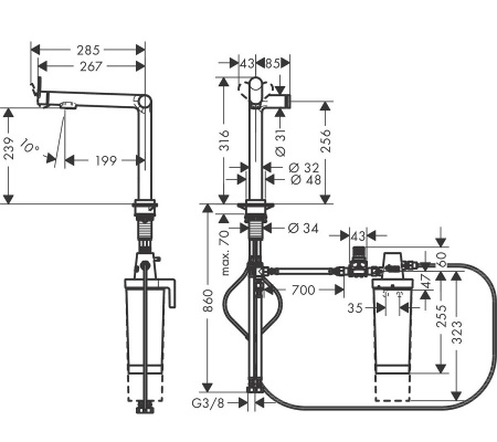 Смеситель для кухни с подключением к фильтру Hansgrohe Aqittura 76804800 сталь фото