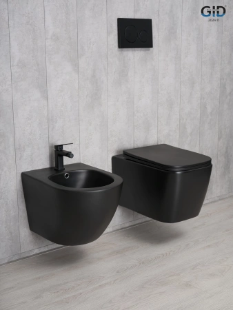 Подвесной унитаз безободковый GID Tr2140Bm 62255Y черный матовый, с сиденьем фото