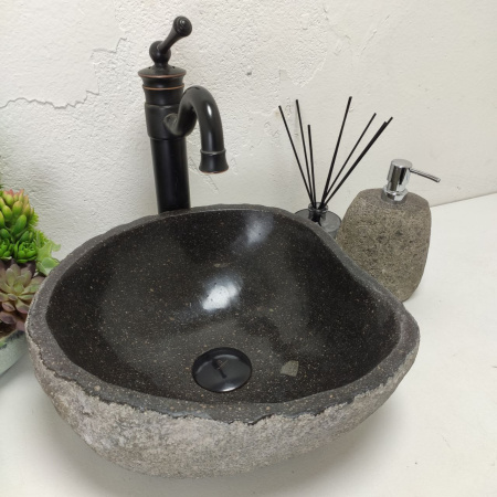 Накладная раковина из речного камня RS01447 (37*35*15) фото