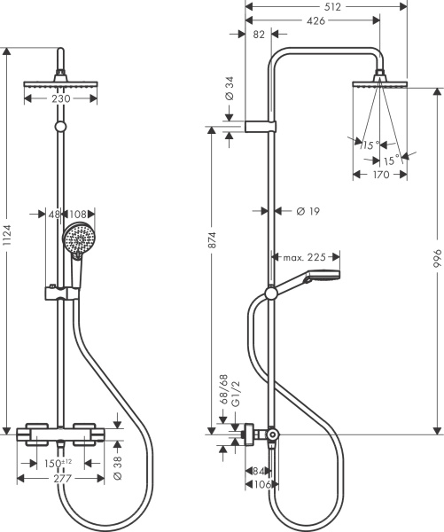 Душевая система (стойка) с термостатом Hansgrohe Vernis Shape Showerpipe 230 1jet 26097670 черная матовая фото