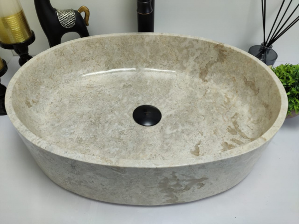 Накладная раковина из мрамора Oval Cream Tin Lip MO-00349 (52*38*14см) фото