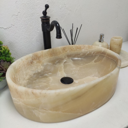 Накладная раковина из оникса Oval Yellow OY-01579 (53*38*14) фото