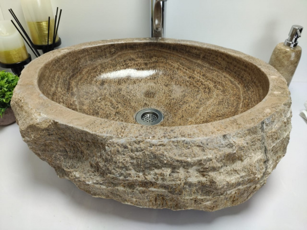 Накладная раковина из оникса Indo Erozy brown EO-00417 фото