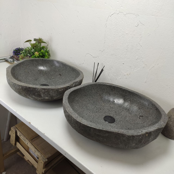 Накладная раковина из речного камня RS01464 БЛИЗНЕЦЫ (54*50*16) фото