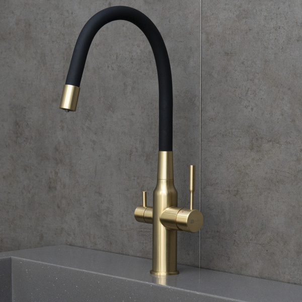 Смеситель для кухни с подключением к фильтру Lemark Expert LM5083LGN-Black светлое золото фото