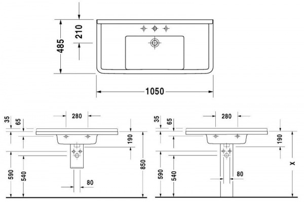 Подвесная раковина Duravit Starck 3 0304100000 105 см фото