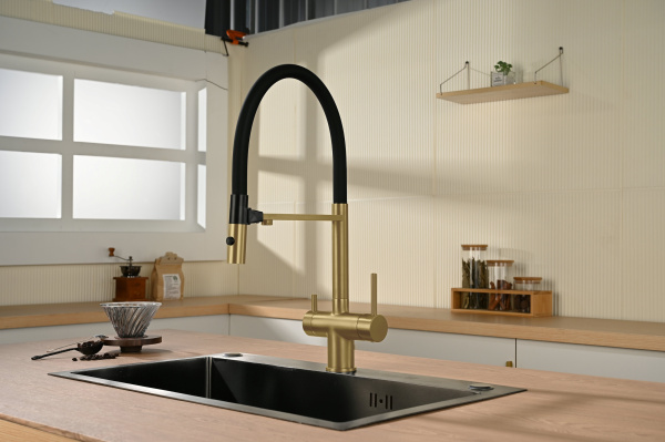 Смеситель для кухни с подключением к фильтру Vincea VKF-120BG брашированное золото фото