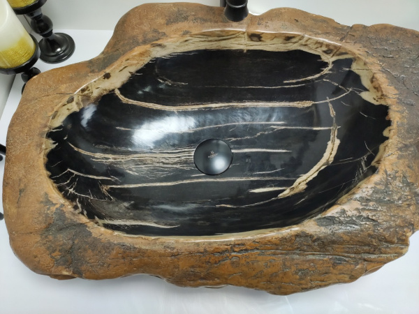 Накладная раковина из окаменелого дерева FSB-0408 (76*41*17) фото