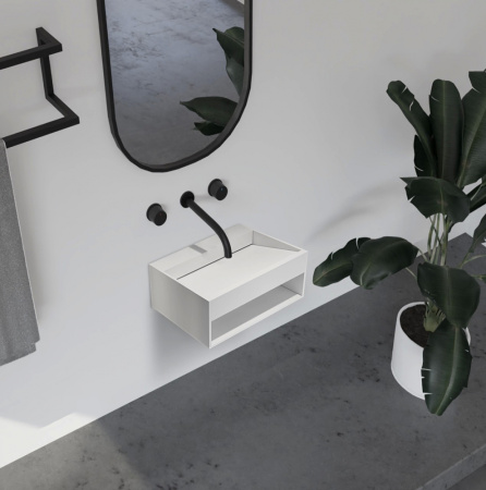 Раковина с полочкой Abber Stein AS2645-0.8 белая матовая фото