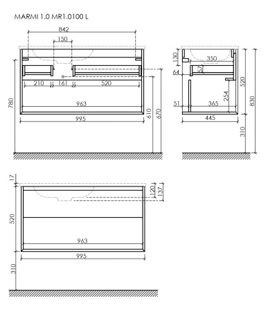 Тумба под раковину Sancos Marmi 1.0 MR1.0100LECH дуб чарльстон фото