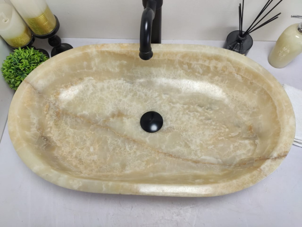 Накладная раковина из оникса Oval Sink Yellow OO-00573 (70*40*13см) фото