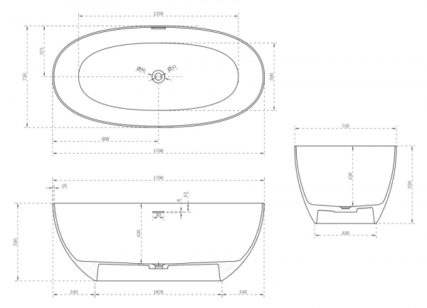 Ванна из искусственого камня Abber Stein AS9624-1.7 170x75 белая матовая фото