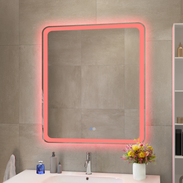 Зеркало с контурной разноцветной подсветкой RGB и сенсорным выключателем Cezares Multicolore CZR-SPC-MC-700-800-RGB-TCH 70x80 фото
