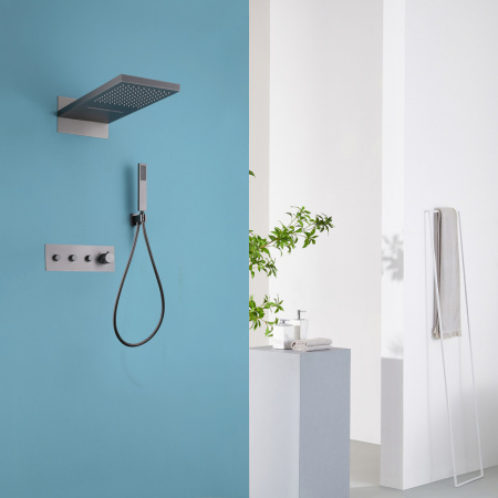 Душевая система скрытого монтажа с термостатом Abber Rund AF8752NG никель фото