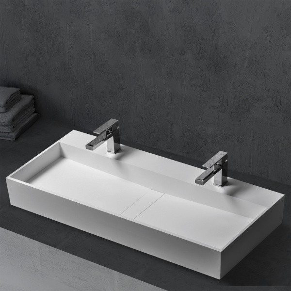 Двойная накладная раковина Abber Stein AS2642 120x40 белая матовая фото