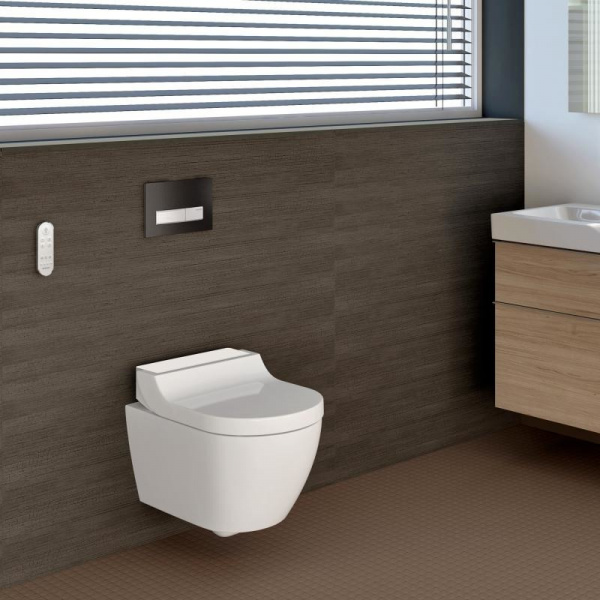 Унитаз подвесной Geberit AquaClean tuma comfort 146.294.SI.1 панель белое стекло фото