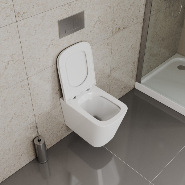 Безободковый подвесной унитаз D&K Quadro DT1516016 с сиденьем S/C фото
