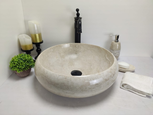 Накладная раковина из мрамора Donut Cream Medium DM-00237 (45*45*15см) фото