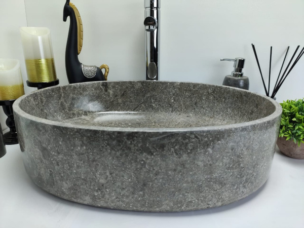 Накладная раковина из мрамора Oval Grey Tin Lip MO-00351 (52*38*14см) фото