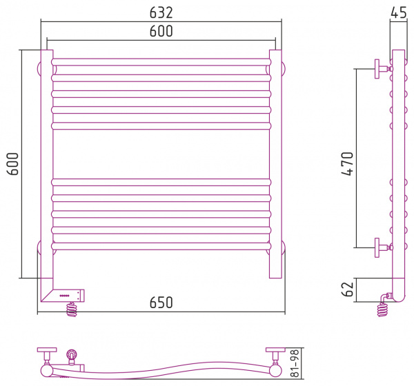 Электрический полотенцесушитель Сунержа Флюид 2.0 00-5221-6060 60х60 правый фото