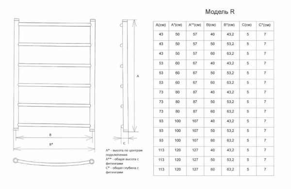 Полотенцесушитель водяной Двин R 80/50 (1"-½" К3 Чёрный матовый) (4627167295092) фото
