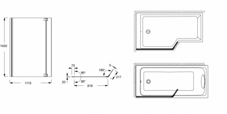 Шторка для ванны распашная Jacob Delafon Bain Douche Neo E4930-GA прозрачное стекло фото