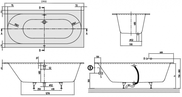 Квариловая ванна Villeroy & Boch Oberon UBQ199OBE2V-01 190x90 фото