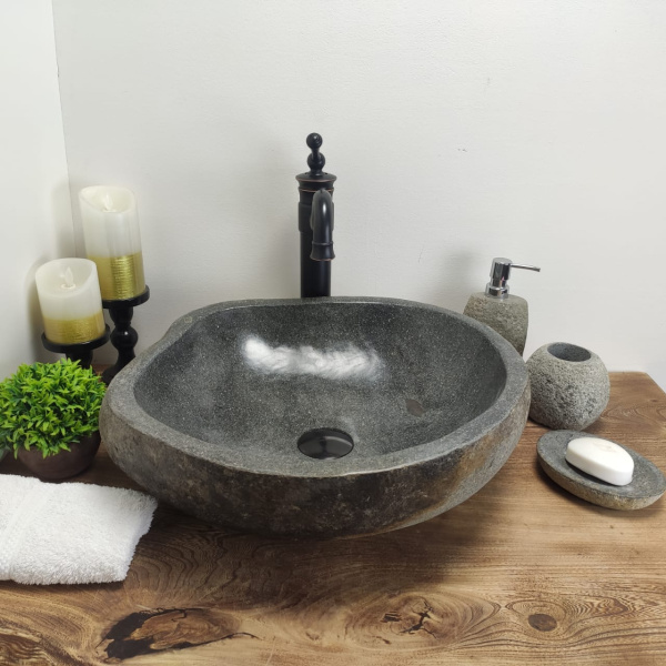 Накладная раковина из речного камня RS0585 (47*46*15) фото