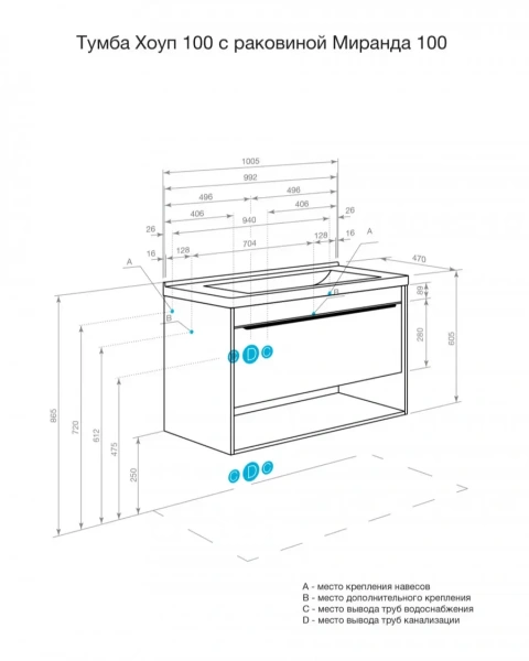 Тумба под раковину Акватон Хоуп 100 1A287401HP2B0 белая матовая фото
