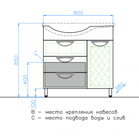 Тумба под раковину Style Line Жасмин 82 R фото